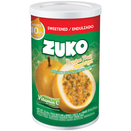 ZUKO PASSION FRUIT Instant Powder Drink Canister No Sugar Needed 334 Oz Pack of 1