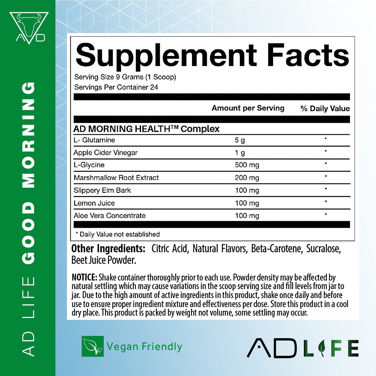 Project AD Life Good Morning Detox and Performance Drink, Naturally Flavored and Formulated with L-GLutamine, Apple Cider Vinegar, and Aloe Vera (24 Servings, Fresh Pressed Orange Juice)