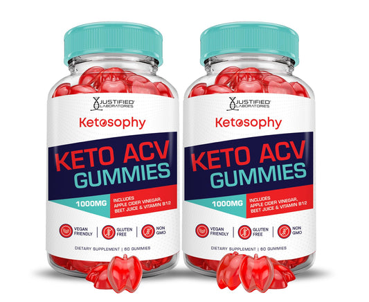 (2 Pack) Ketosophy Keto ACV Gummies Advanced Formula 1000MG Ketosophy Keto Gummies Apple Cider Vinegar Formulated with Pomegranate Beet Juice Powder B12 Vegan Non GMO 120 Gummys