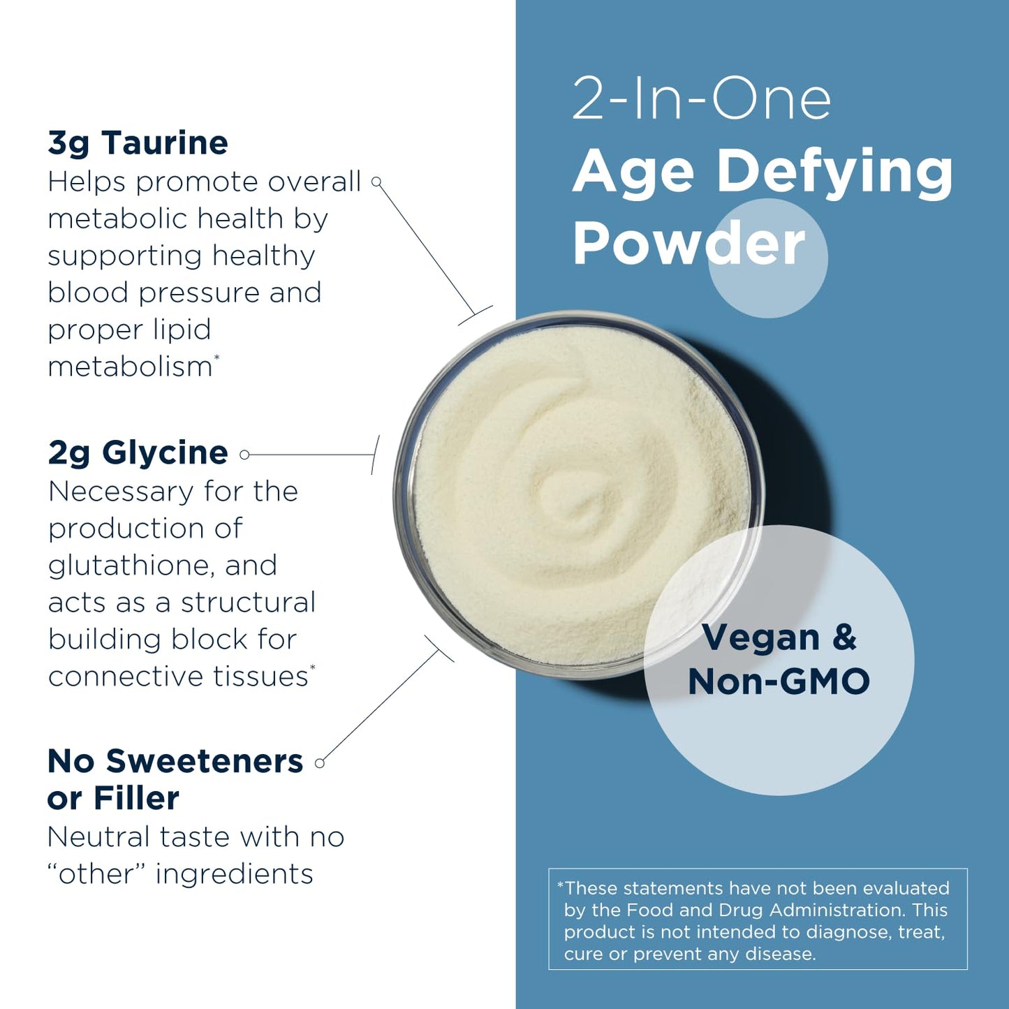 Designs for Health Taurine + Glycine Powder - Amino Acids for Healthy Aging - Supports Cellular, Metabolic & Heart Health - Non-GMO Unflavored Amino Acid Powder (250 g)