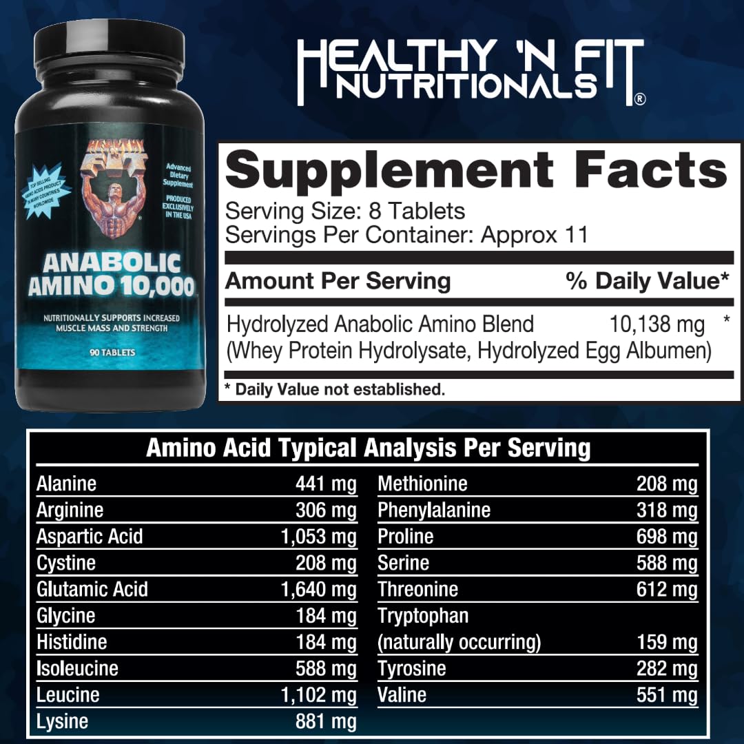 Healthy 'N Fit - Anabolic Amino 10,000 -Amino Acid Tablets (180)- Hydrolyzed Egg & Whey Source- FAST Absorbing