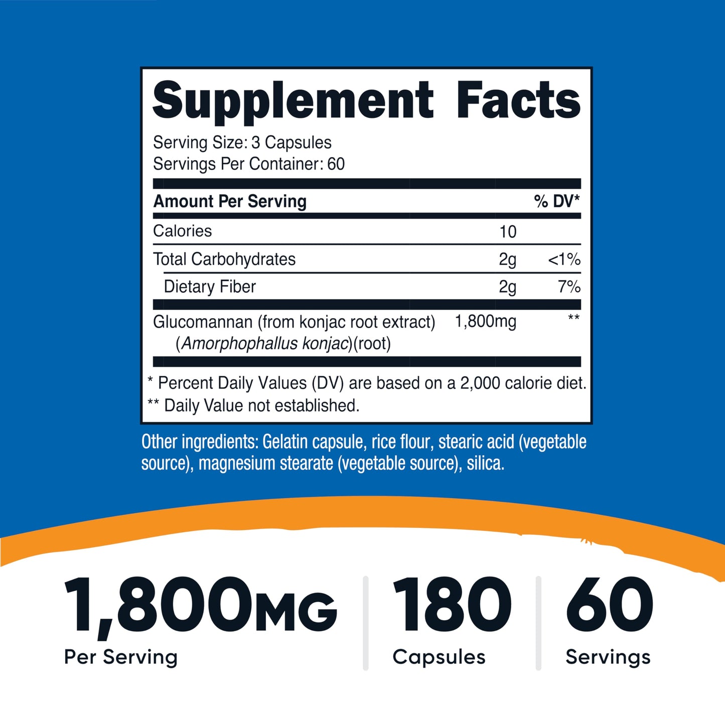 Nutricost Glucomannan 1,800mg Per Serving, 180 Capsules - Natural Fiber Source, Non-GMO, Gluten Free