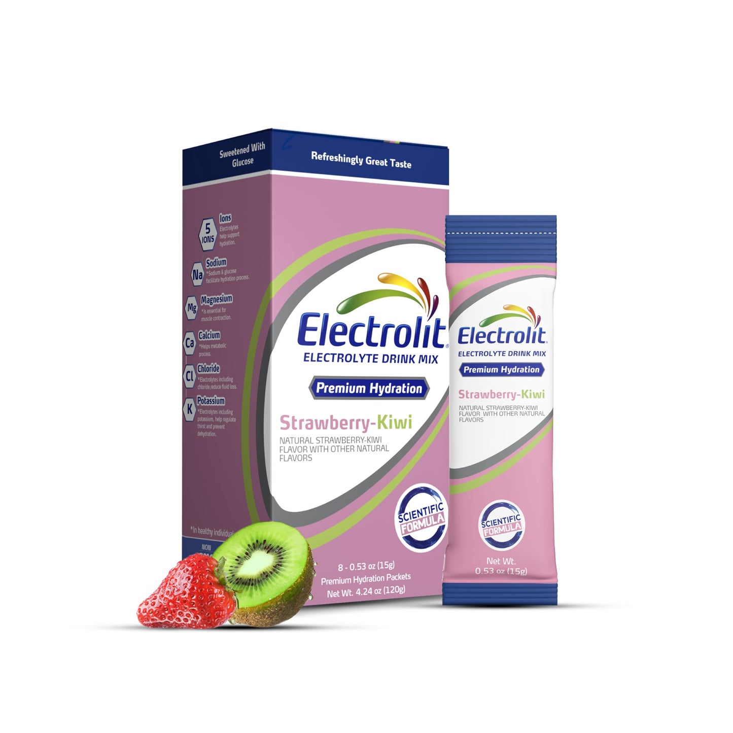 Electrolit Electrolytes Powder Packets, Strawberry Kiwi 8 Pack, Powdered Hydration Packets for Dehydration & Rehydration, Post Workout Flavored Hydrating Drink Mix, Gluten Free Water Enhancer Sticks