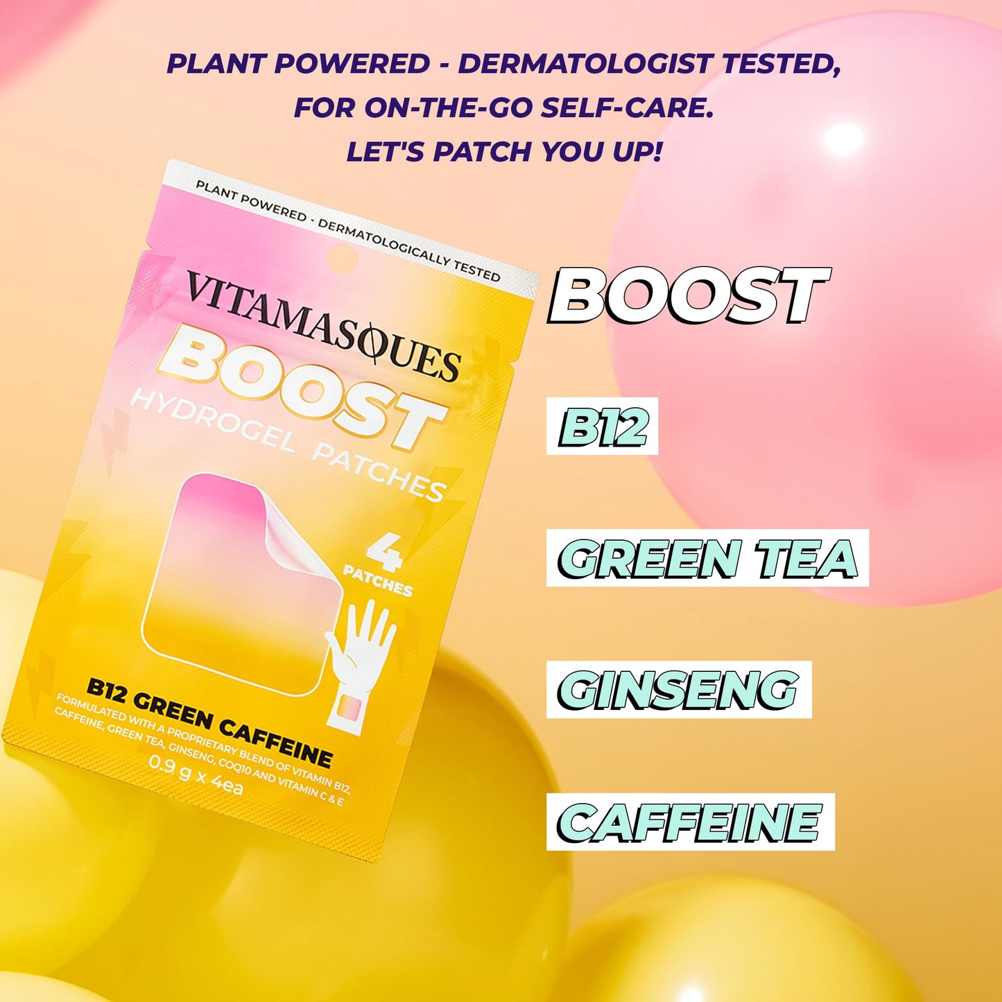 Vitamasques Energy Patches, Boostme Wellness Hydrogel Pads (3-Pack) - B12 Vitamin Patches for Women & Men, Energy & Focus for Adults - Cruelty-Free, Korean Skin Care Caffeine Gel Pads