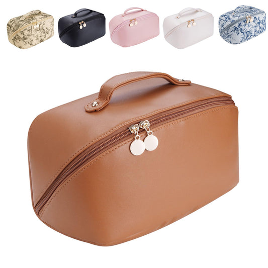 STHAS Women's Cosmetic Organizer, Travel Cosmetic Bag, Waterproof PU Leather Toiletry Bag with Handle and Transparent Compartment