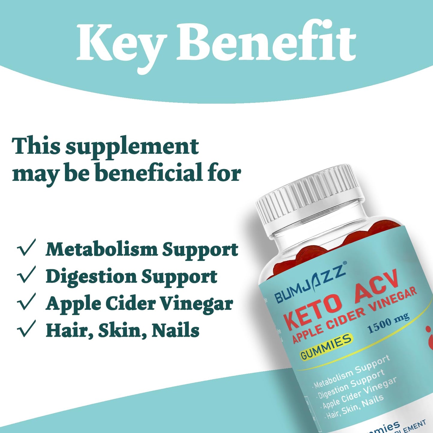Bumjazz Keto ACV Gummies Boost Mаtabolism with Apple Cider Vinegar Keto Supplements - Gluten-Free - Formula for Men & Women - 1500mg - 60 Counts