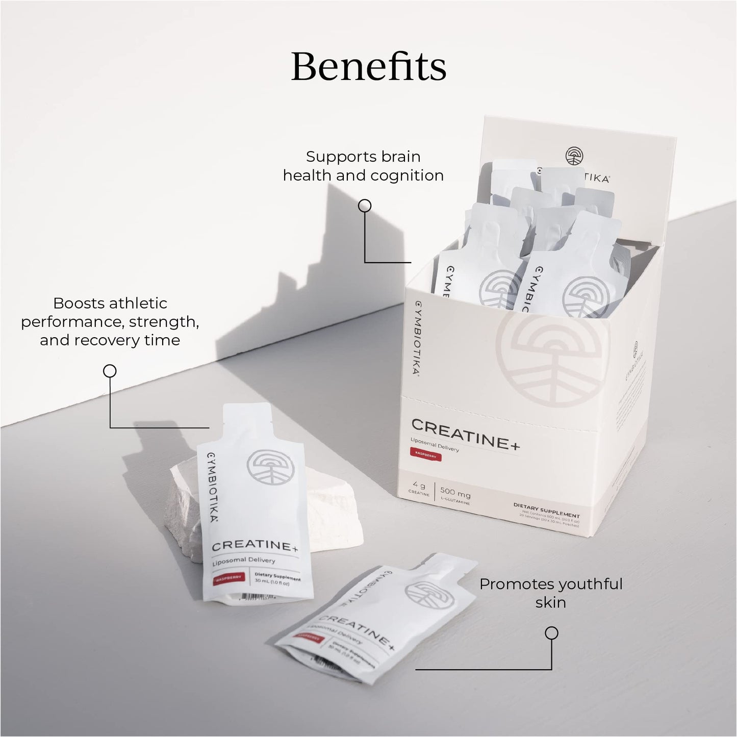 CYMBIOTIKA Creatine+, Creatine and Glutamine Supplement for Amino Energy, Recovery, Muscle Mass & Brain Support, Liposomal Delivery, Gluten Free & Vegan, Raspberry Flavor, 30mL, 2pck (2)