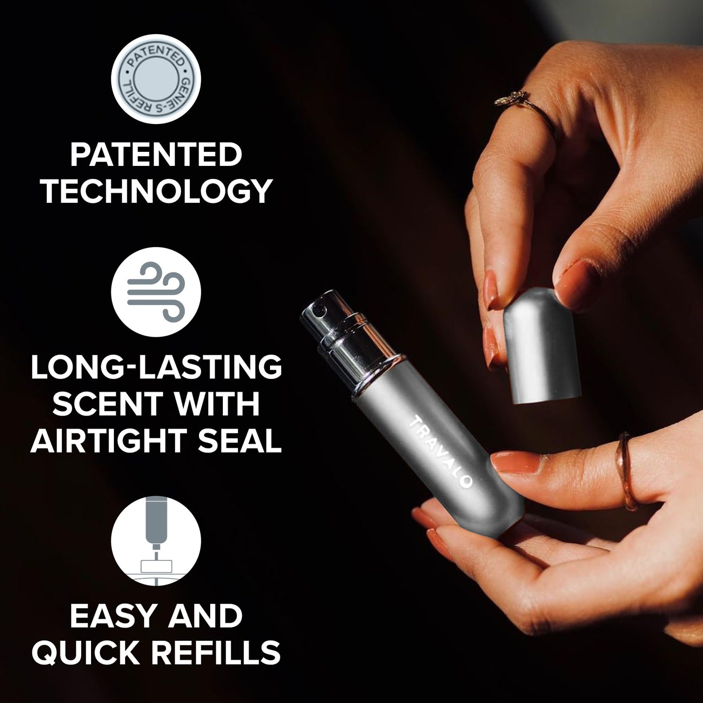 Travalo Classic HD Perfume Atomizer - Elegant Design for Valentine’s Day - Reusable, Airtight, Easy Fill Mini Pump Sprayer with Volume Window - Silver