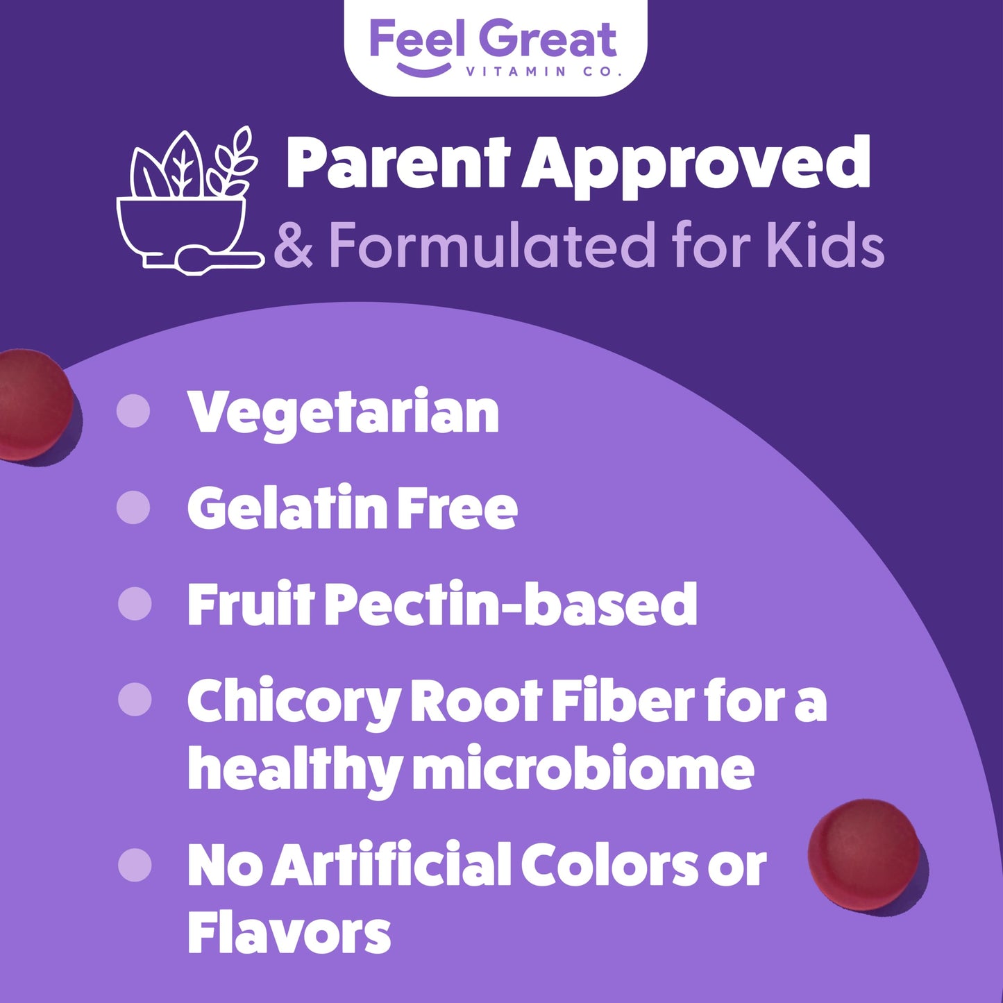 The Feel Great Vitamin Company Fiber Gummies for Kids for Digestive Support | Constipation Relief for Kids | Fruity Flavored Chewable Fiber Gummies | Vegetarian Supplements | 60 Day Supply