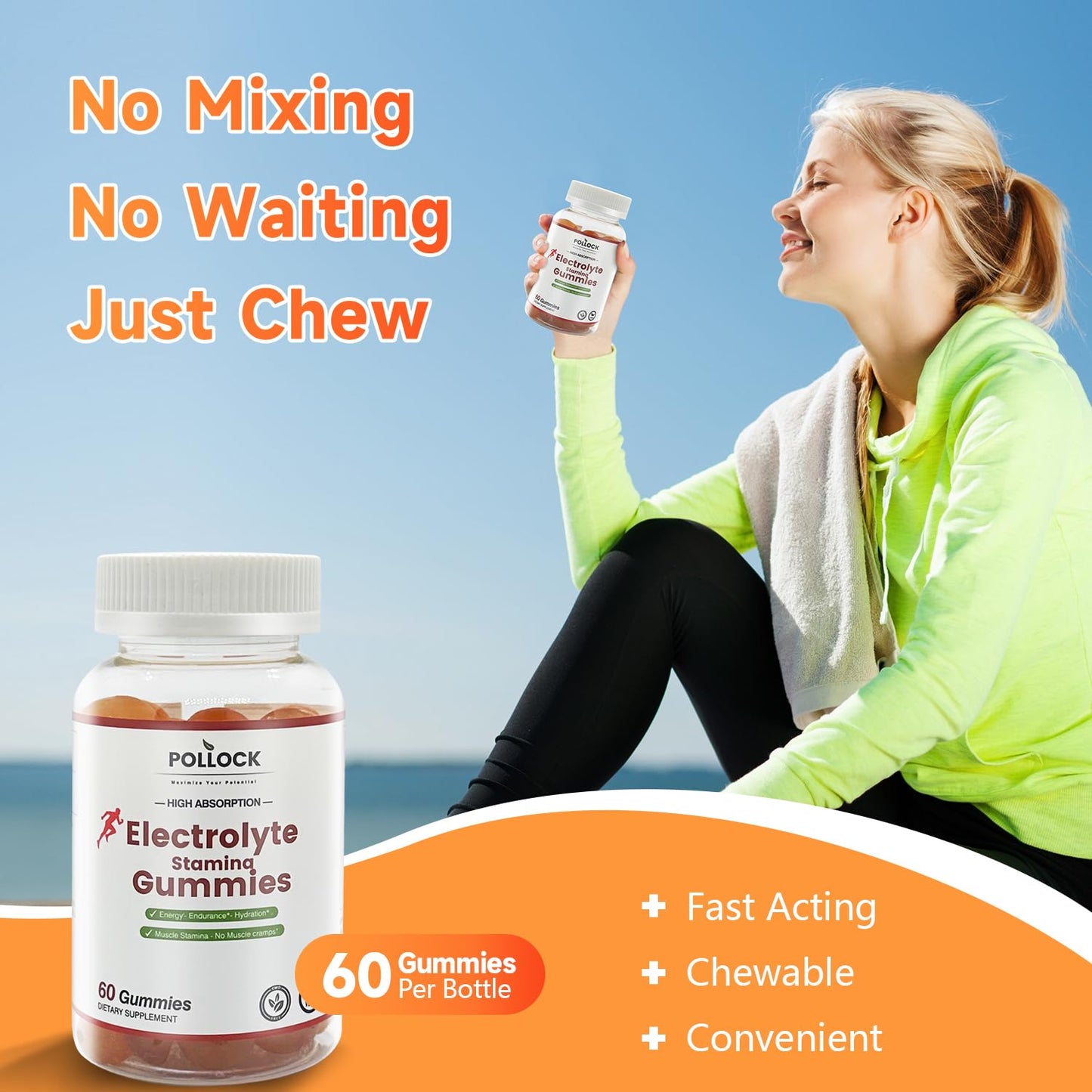 Electrolyte Gummies for Athletes - Orange Flavor, 60 Gummies for Electrolyte Replenishment, Enhanced Endurance & Musce Cramp Prevention, 2 Gummies per Serving