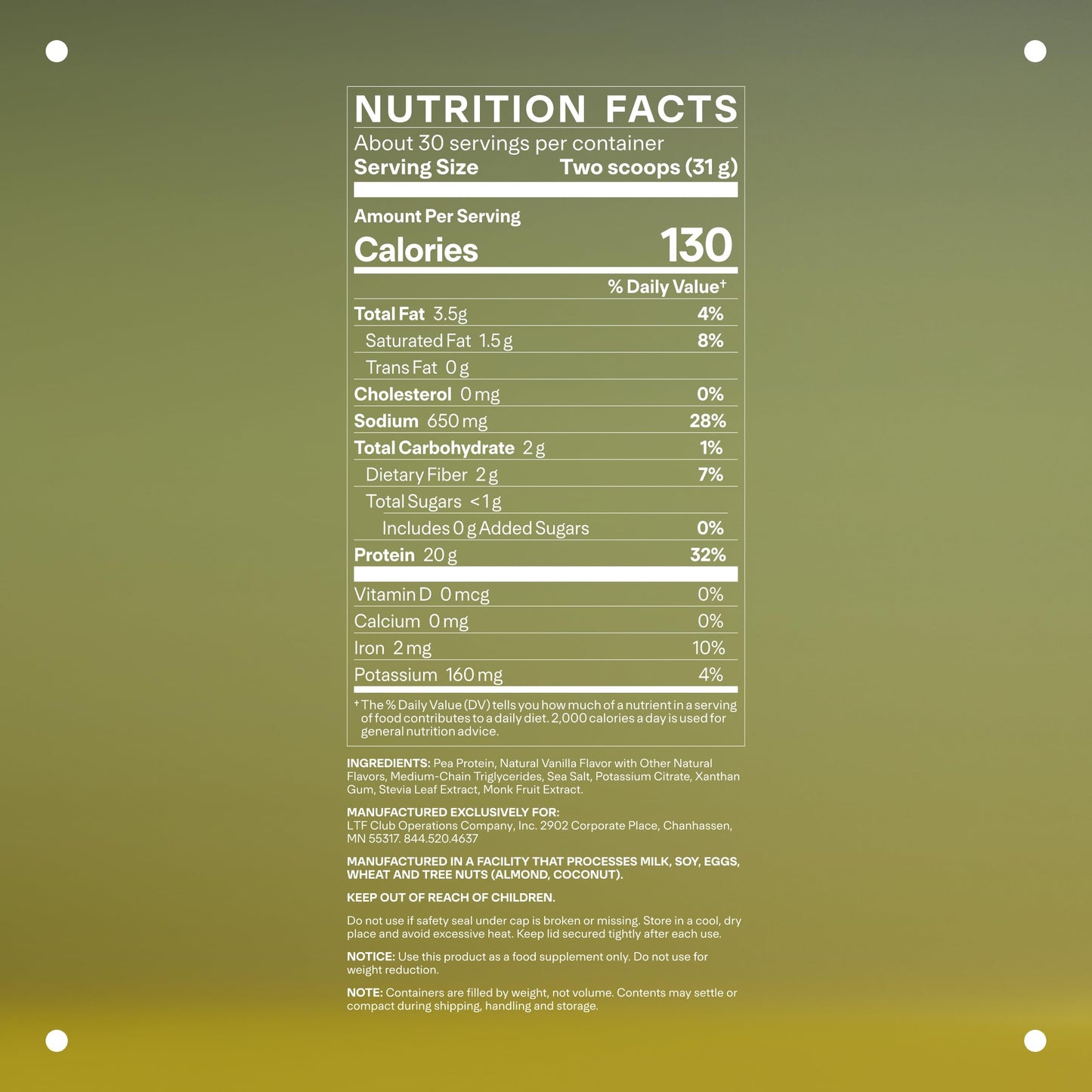 LTH Vital Vegan Protein - Plant-Based Protein Powder - Made from Pea Protein - Supports a Healthy Immune System - Dairy Free & Soy Free - Vanilla, 30 Servings