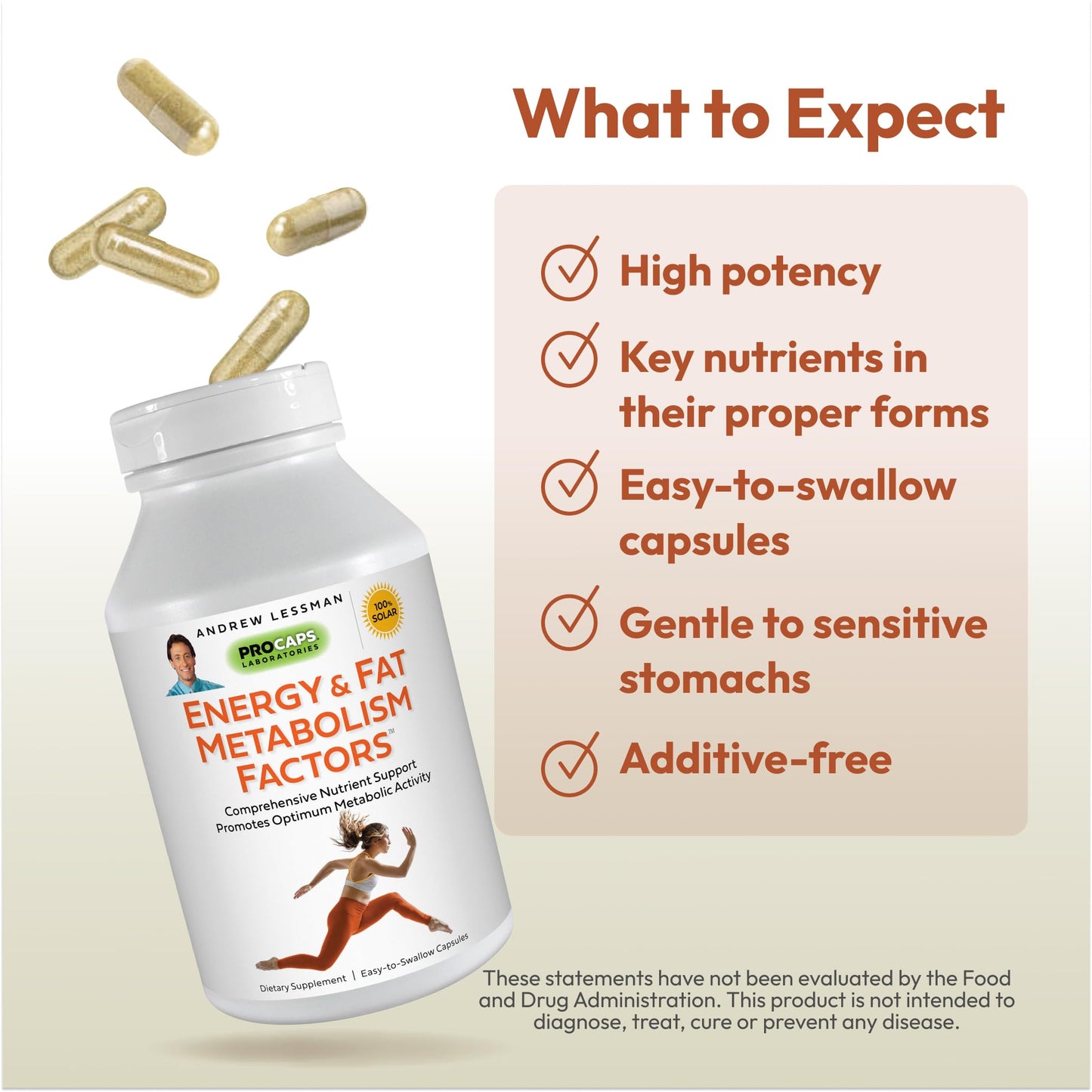ANDREW LESSMAN Energy and Fat Metabolism Factors 60 Capsules - Promotes Optimum Fat Burning and Energy Metabolism, with Carnitine, Green Tea, Guarana, Ginseng, B-Complex. Easy to Swallow Capsules