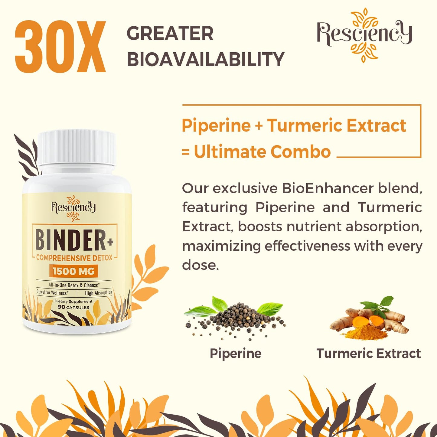 Resciency 1500 MG Detox Binder Supplement - Activated Charcoal, Zeolite, Bentonite Clay - Liver & Gut Detox Cleanse, Toxin Flush, Digestive, Max Absorption, 90 Vegan Capsules