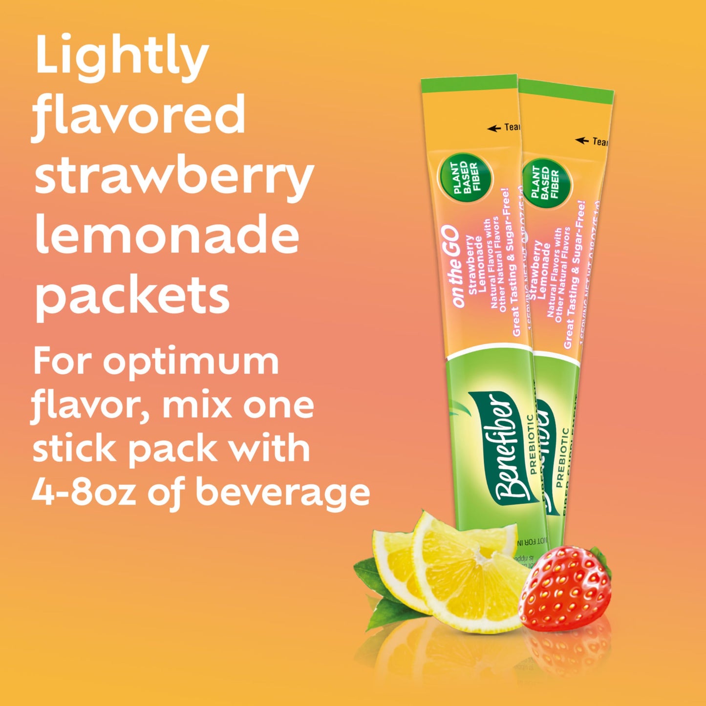 Benefiber Fiber Supplement, Strawberry Lemonade, On The Go Stick Packs, 36 Count