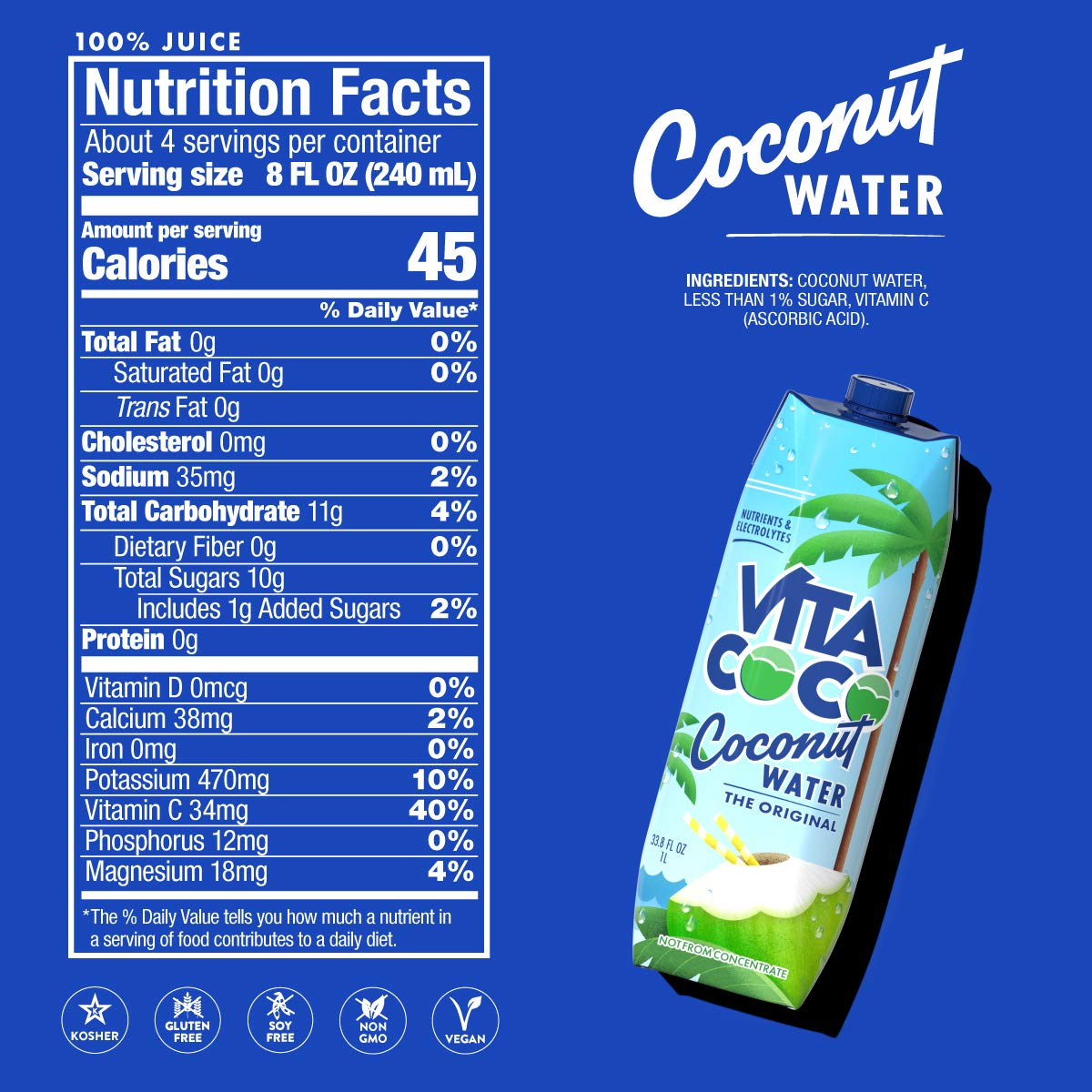 Vita Coco Coconut Water Original 338 Fl Oz Pack of 6