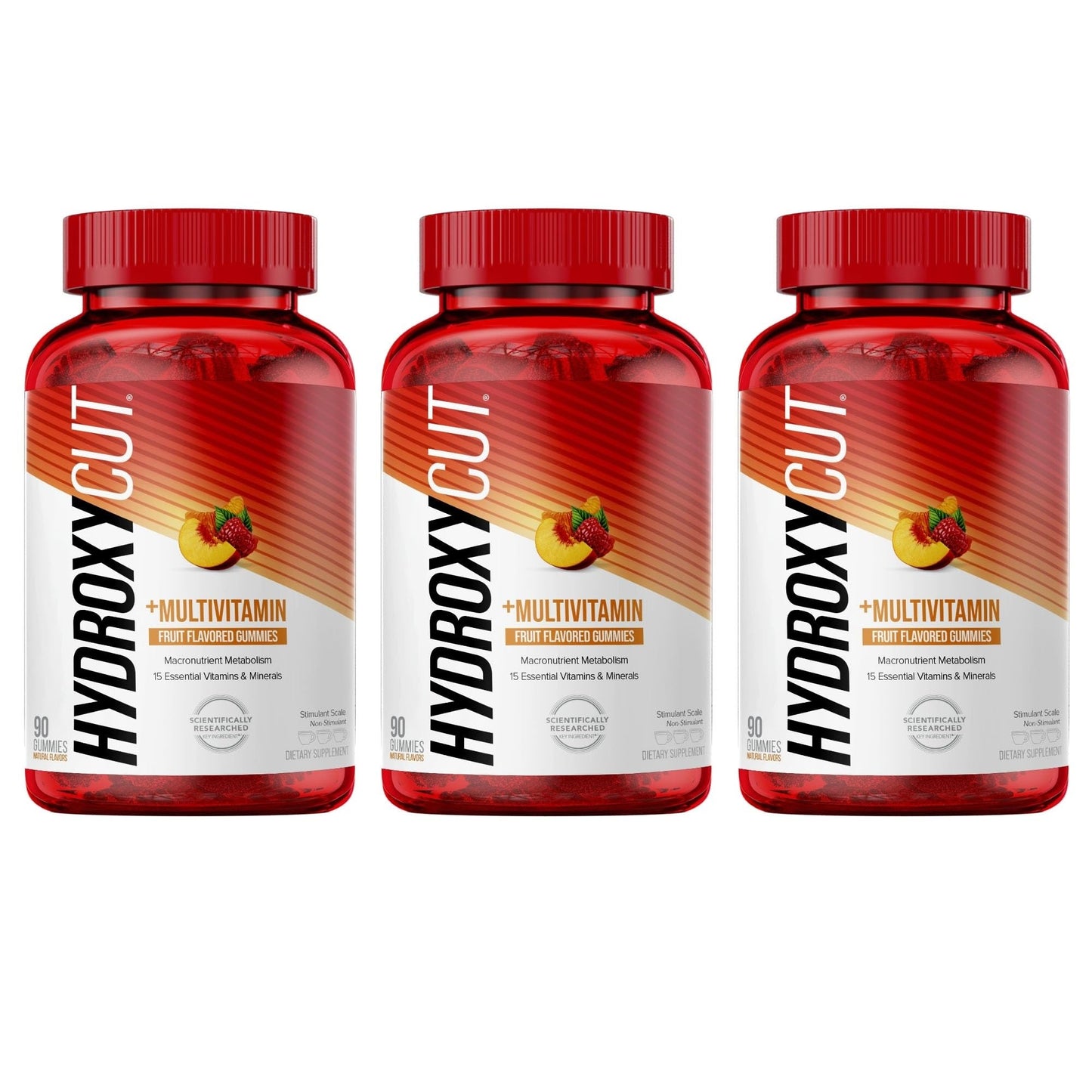 Hydroxycut Gummies (Pack of 3) - 99% Caffeine Free - Metabolize Carbs, Proteins & Fats - Includes 15 Essential Vitamins & Minerals - for Women & Men