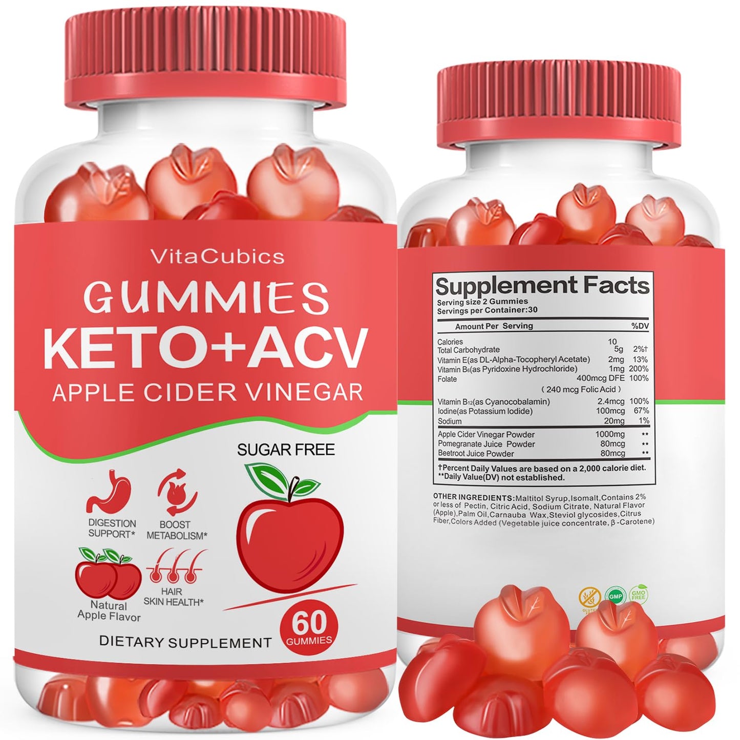 Keto ACV Gummies, Advanced Weight Loss Sugar Free 1000mg Apple Cider Vinegar Gummies with the Mother,Vitamin B6,B12 & Iodine Supplement for Women and Men for Digestion, Metabolism,Cleanse & Detox Diet