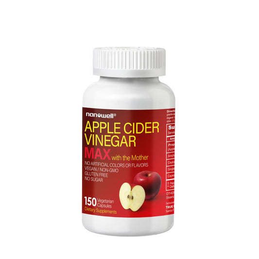 NANOWELL Apple Cider Vinegar Max with The Mother - Detox & Wellness Supplement with 1,800 mg Proprietary Blend with Ceylon Cinnamon, Ginger & Cayenne - 150 Capsules, 50 Day Supply