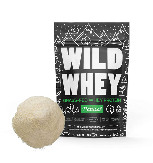 Wild Foods Raw Grass-Fed Whey Protein, Cold Process, Nondenatured, Pasture-Raised Cows, Low Carb, Keto, Paleo Friendly, GMO-Free, Gluten-Free, rBGH-Free, U.S.A Made (2.5 Pound Unflavored)