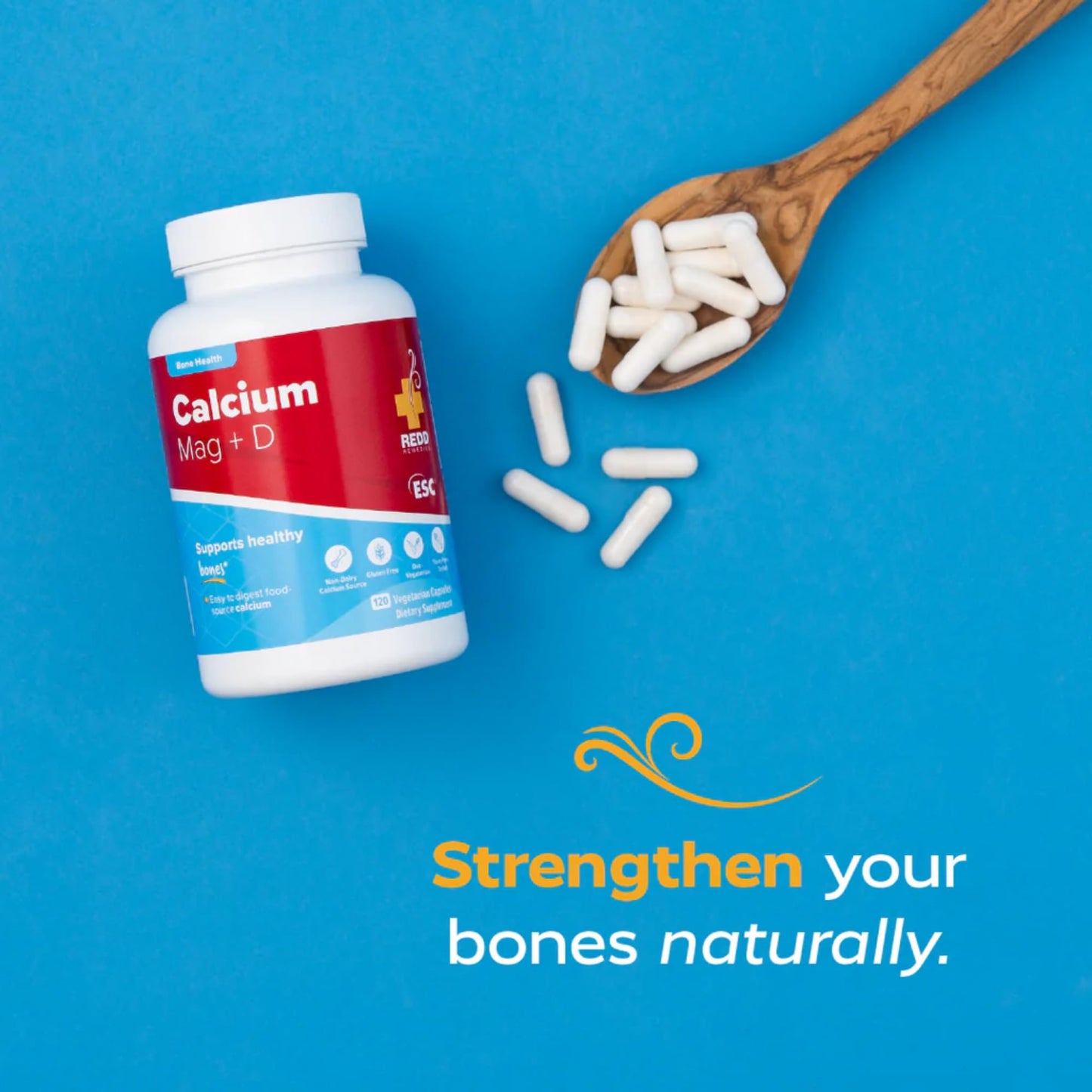 Redd Remedies, Calcium Mag + D, Vitamin D3 and Calcium for Strong Bone Support, 120 Vegetarian Capsules