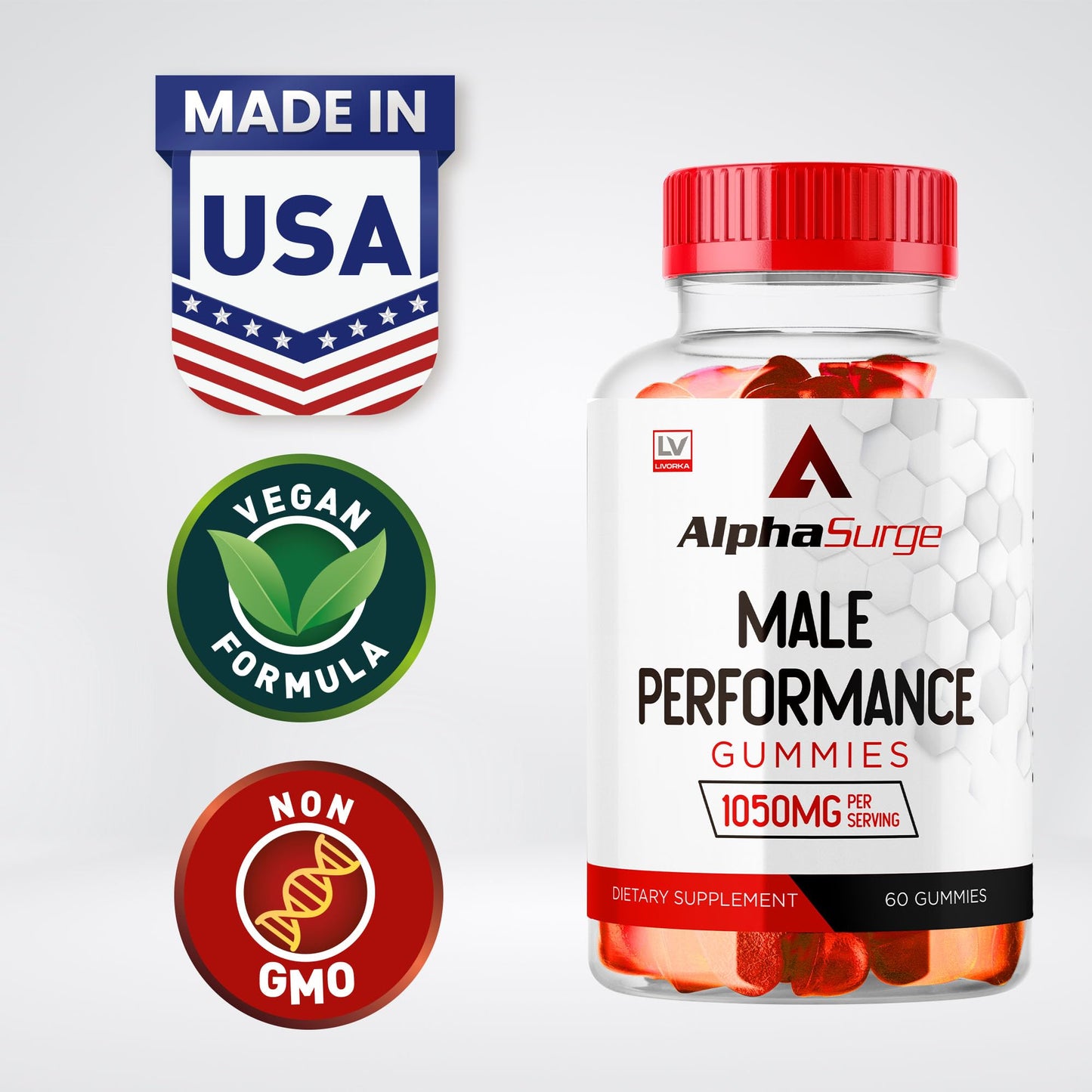 LIVORKA Alpha Surge for Men - Alpha Surge Gummies for Male, Alfa Surge Gummies 1050mg, Alpha Surge XL Gummie, Alphasurge Gummies, Alfa Surge Gummies, Alpha Sugre Male, 120 Gummies for 2 Month