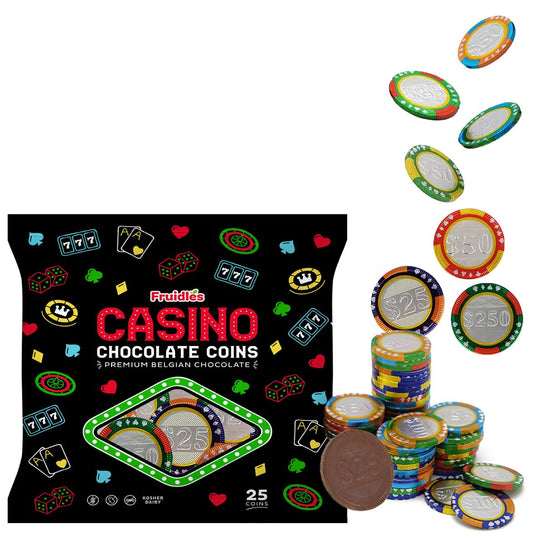 Fruidles Casino Poker Chips Belgian Milk Chocolate Coins Kosher Certified Dairy Non GMO 25Pack