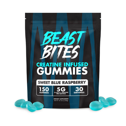 BEAST BITES - Creatine Gummies - 5g Creatine Monohydrate Per Serving - Low-Calorie & Vegan - Made in The USA - Blue Raspberry Flavor - 30 Servings