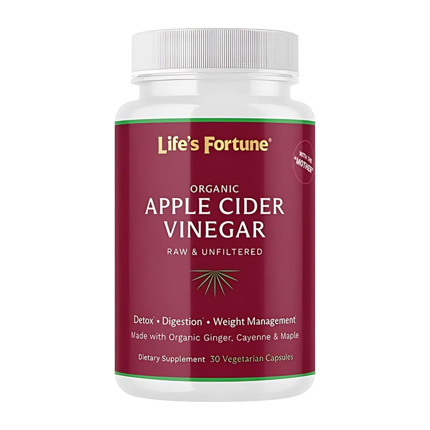 Life's Fortune Organic ACV Apple Cider Vinegar Capsules 700mg with Mother Supplement, Support Healthy Digestion with Ginger & Cayenne Pepper (30 Count (Pack of 1))