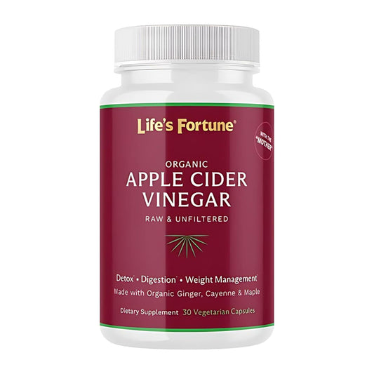 Life's Fortune Organic ACV Apple Cider Vinegar Capsules 700mg with Mother Supplement, Support Healthy Digestion with Ginger & Cayenne Pepper (30 Count (Pack of 1))