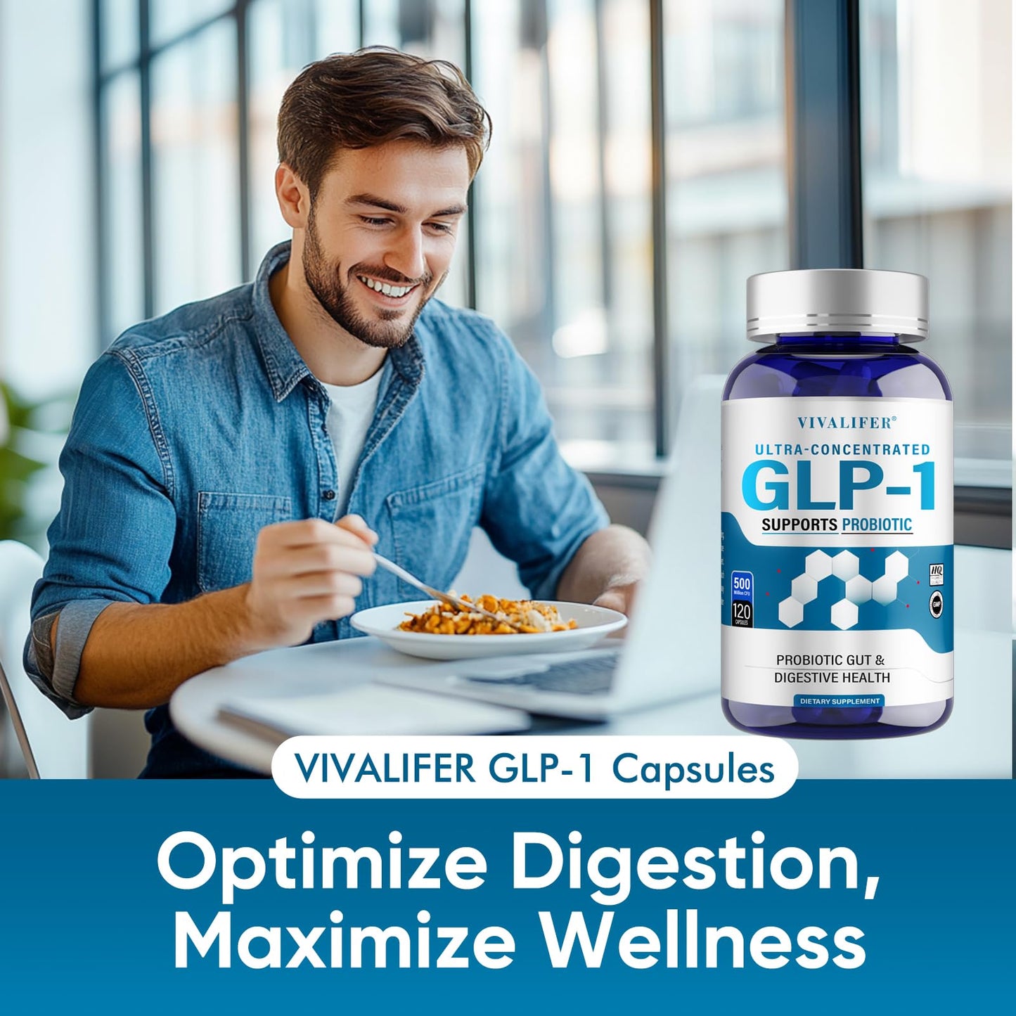 DQQI GLP-1 Supplement, 120 Capsules GLP-Activate with CFU Multi-Strain Probiotics for Gut Health, Digestive, Immune & Overall Health for Men & Women