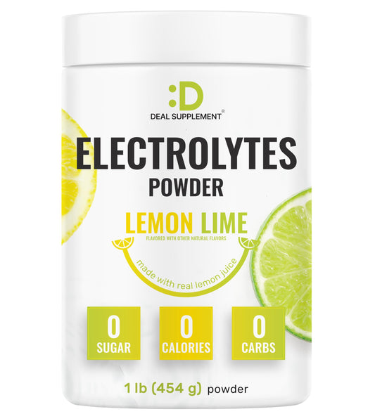 DEAL SUPPLEMENT Electrolytes Powder, 1lb - Lemon Lime Flavor - Daily Electrolyte Drink Mix - No Sugar - 1,000mg Potassium Per Serving - Supports Natural Hydration & Energy - Non-GMO, Gluten Free