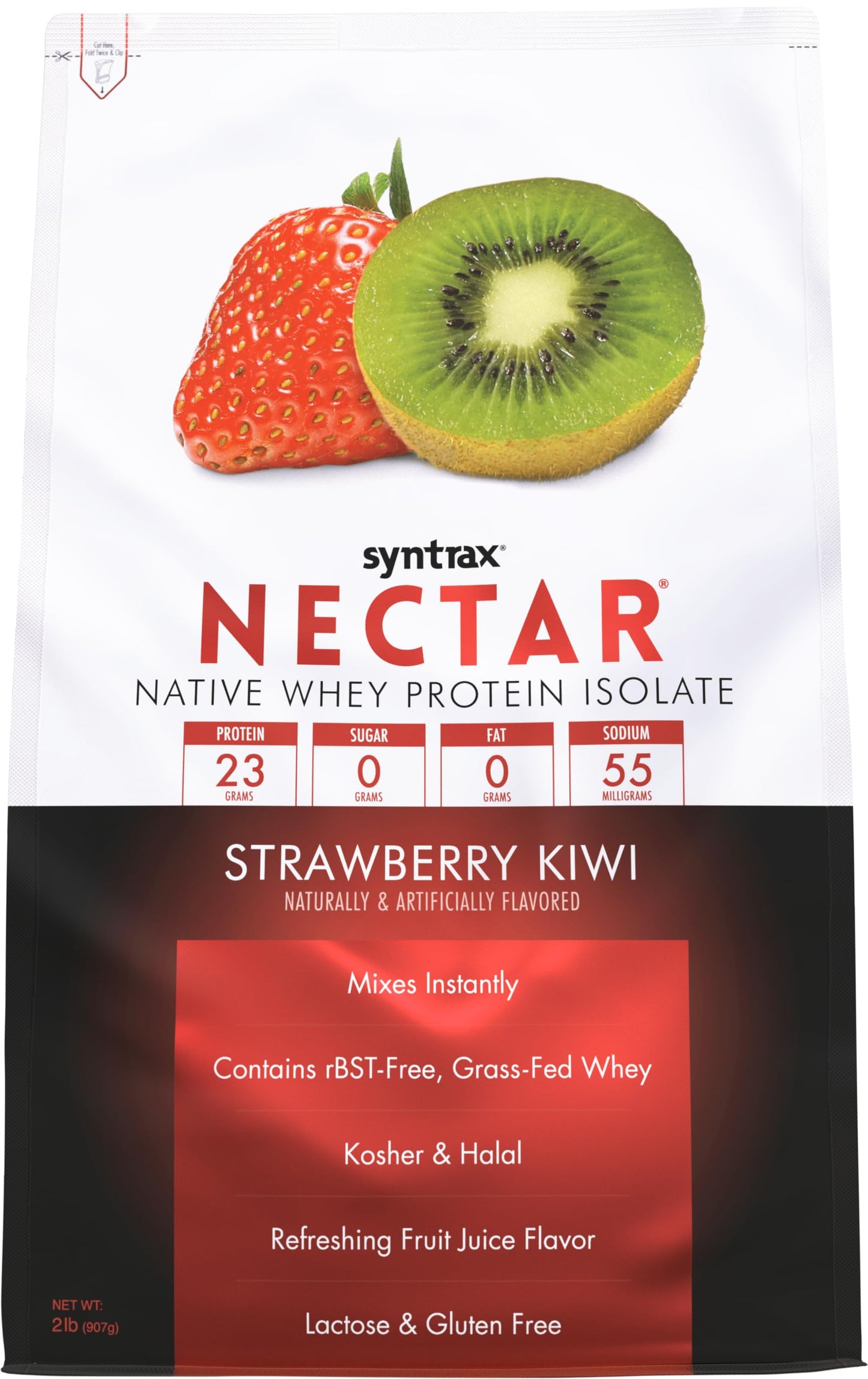 Syntrax Nutrition Nectar, 100% Whey Isolate Protein Powder, Refreshing Fruit Juice Flavor, Strawberry Kiwi, 2 lbs