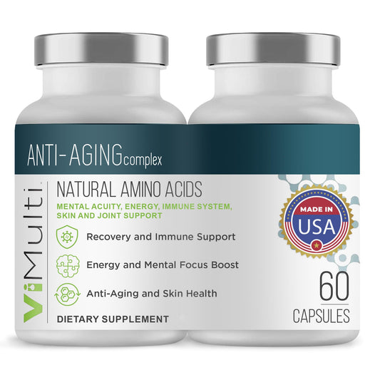 vimulti Anti-Aging Natural Amino Acid Supplement for Longevity- Supports Immune Health, Energy, Mental Focus, Smoother Skin Tone & Restorative Sleep. 60 ct (2 Pack)