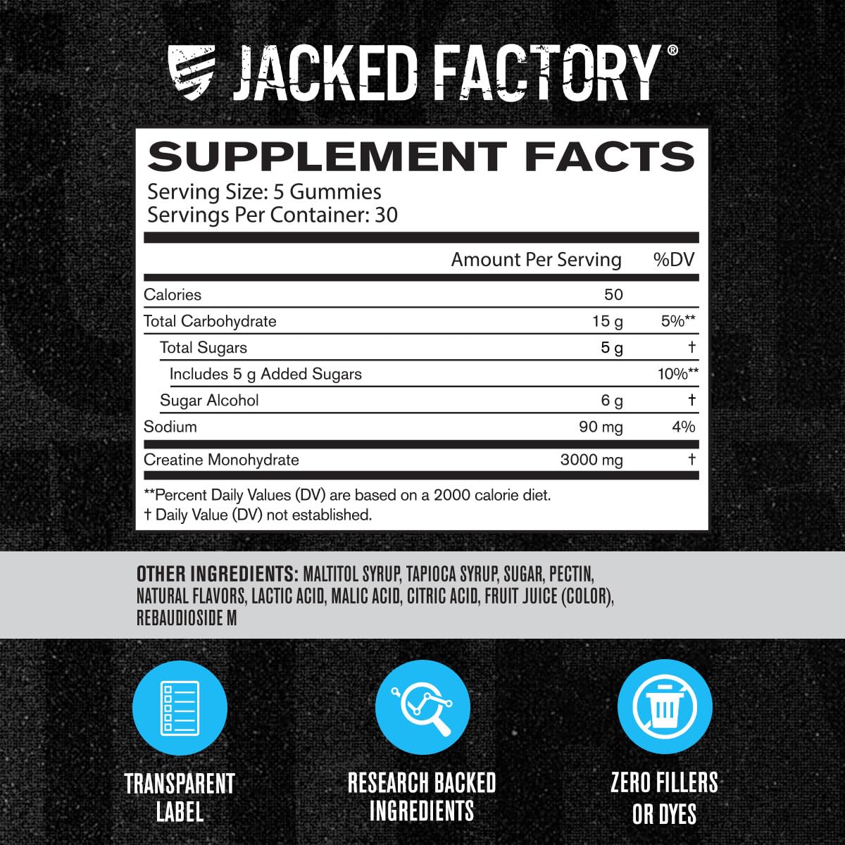 Jacked Factory Creatine Monohydrate Gummies (3g) - Creatine for Muscle Growth, Strength, Enhanced Energy, and Improved Athletic Performance - 150 Gummies, Blue Raspberry