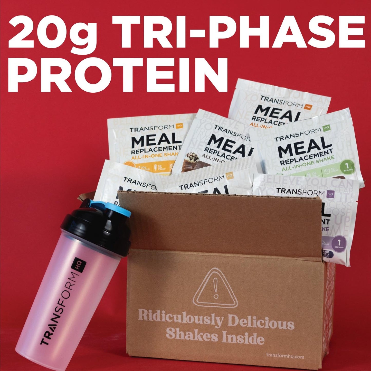 TransformHQ Meal Replacement Shake Variety Box With Shaker, 7 Single-Serving Shake Packs
