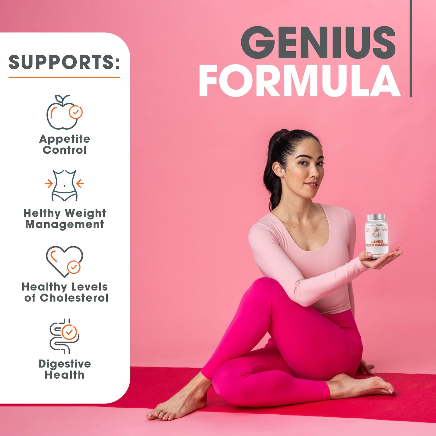 The Genius Brand - Genius Glucomannan 1,000mg Per Serving, 180 Capsules - Natural Fiber Source, Supports Regularity, Healthy Weight Management, Digestive Support, Non-GMO, Gluten Free