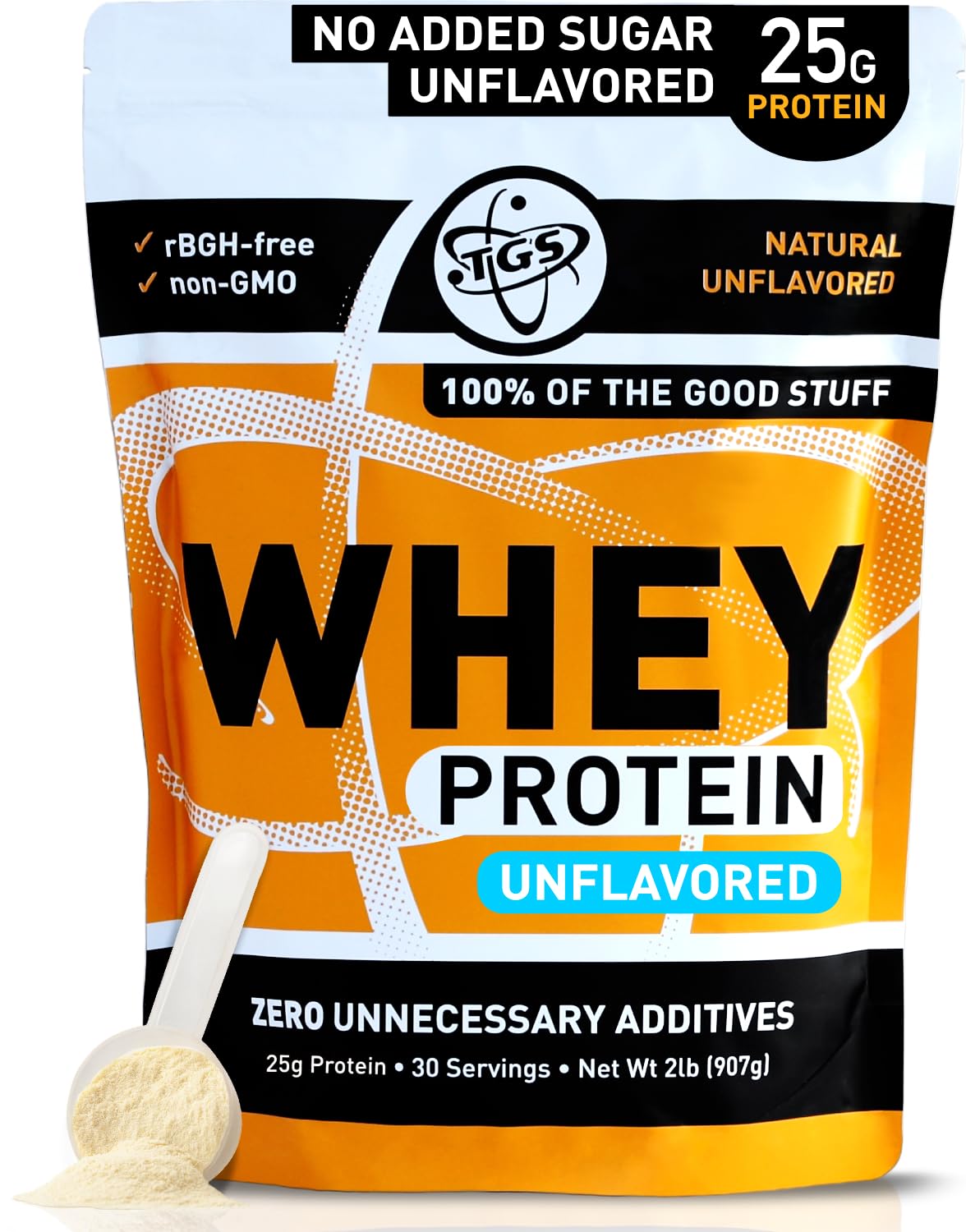 TGS Nutrition Whey Protein Powder Unflavored, Unsweetened, Keto Friendly - 2lb - Low Carb, Low Calorie, No Soy, Made in USA