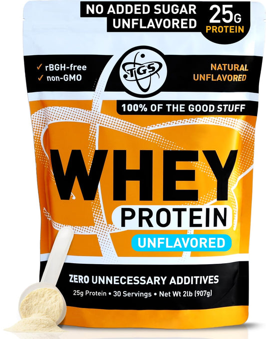 TGS Nutrition Whey Protein Powder Unflavored, Unsweetened, Keto Friendly - 2lb - Low Carb, Low Calorie, No Soy, Made in USA