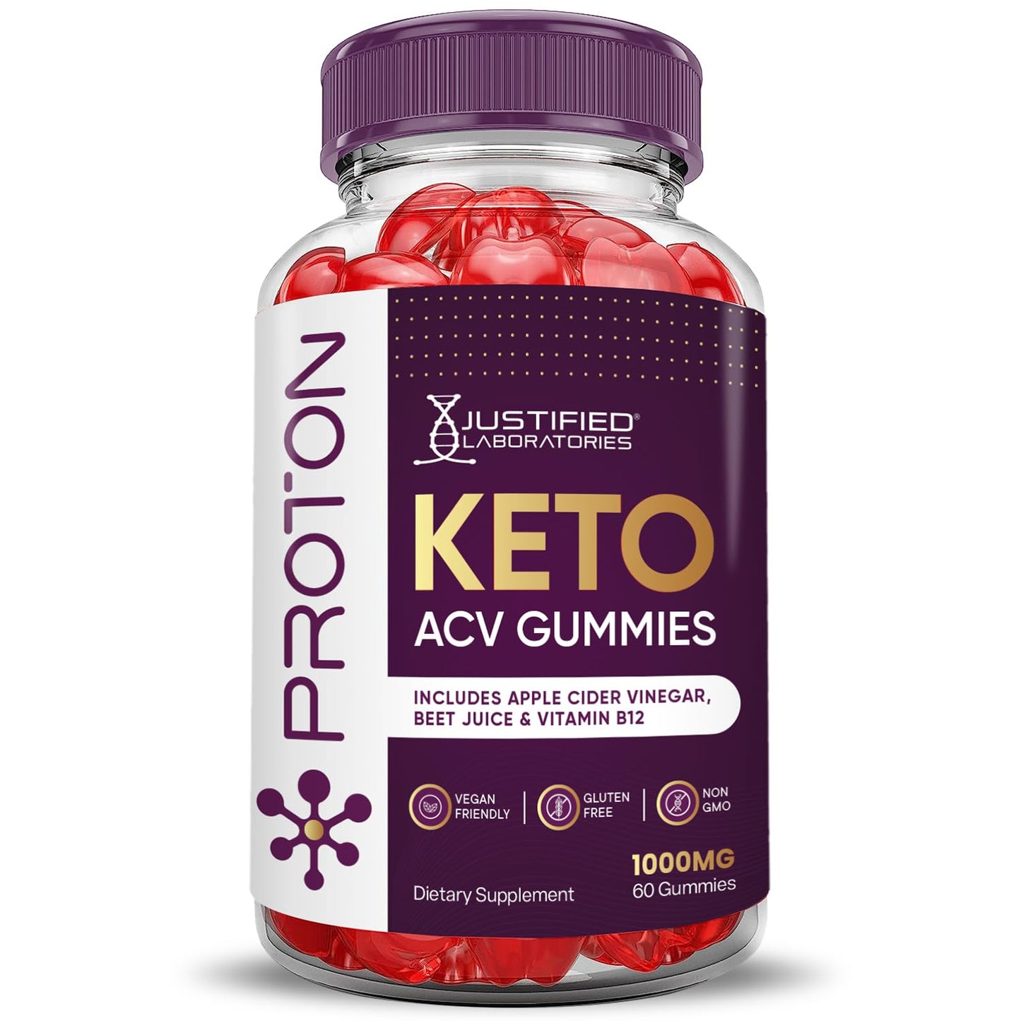 Proton Protein Keto ACV Gummies Advanced Formula 1000MG Proton Keto Gummies Apple Cider Vinegar Boost Formulated with Pomegranate Beet Juice Powder B12 Vegan Non GMO 60 Gummys