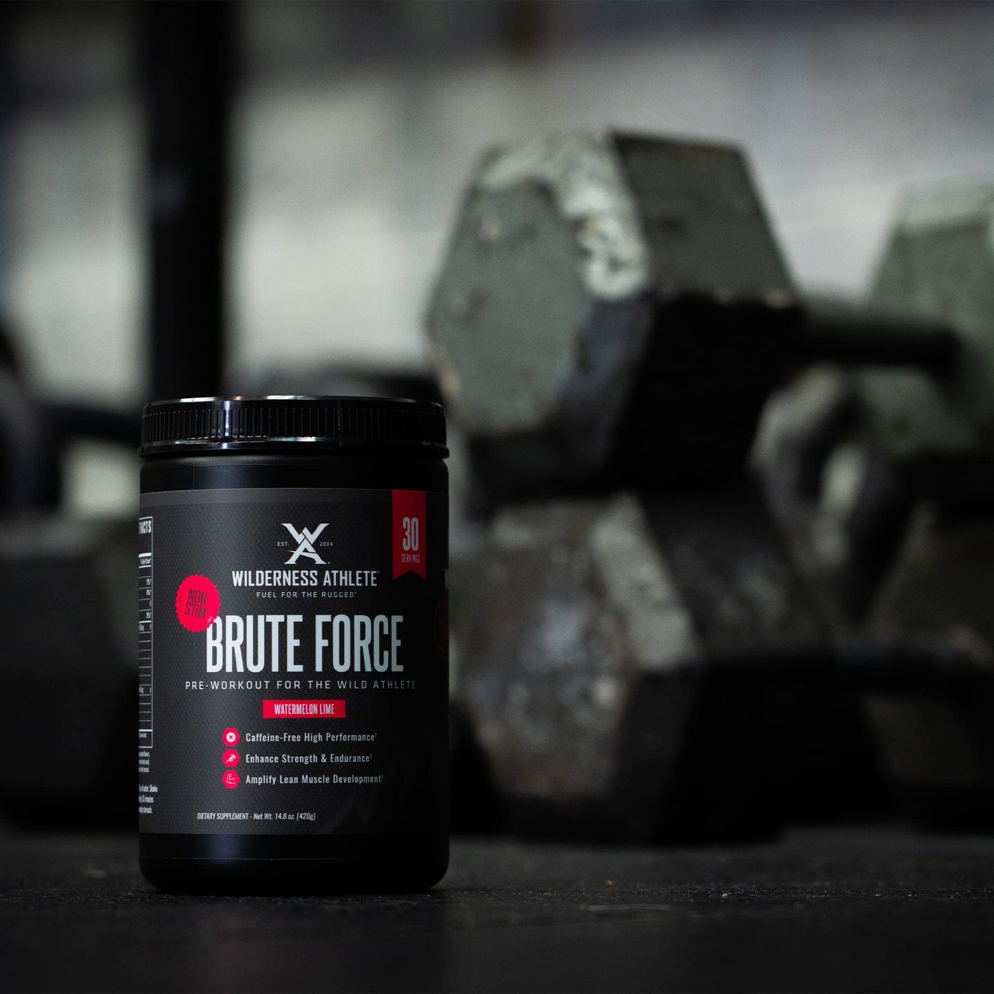 Wilderness Athlete - Brute Force (Caffeine Free Preworkout) | Stim Free Pre Workout Energy Powder Mix - Natural Energy Caffeine Free Preworkout - Workout Powder - 30 Serving Tub (Watermelon Lime)