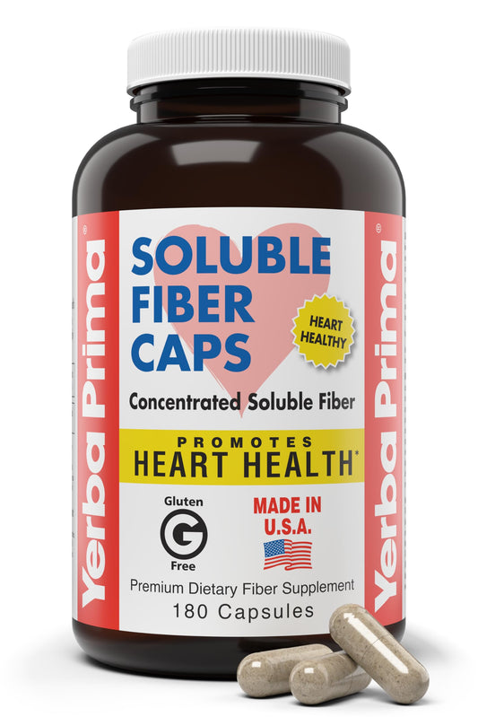 Yerba Prima Soluble Fiber Formula Capsules, 180 Count - Premium Dietary Fiber Supplement, Natural, Concentrated Soluble Fiber, Gluten Free, Non-GMO, Made in USA