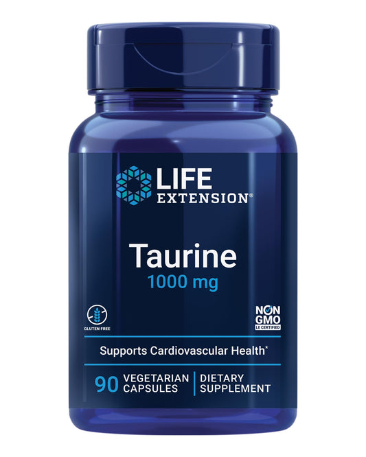 Life Extension Taurine, Pure Taurine Amino Acid Supplement, Heart, Liver and Brain Health, Longevity, Muscle and Exercise, 1000 mg dose, Non-GMO, Gluten-Free, Vegetarian, 90 Vegetarian Capsules