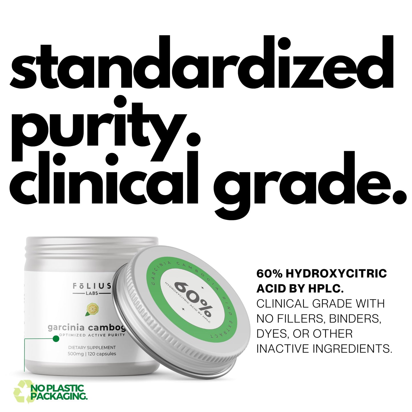 FOLIUS LABS Pure Garcinia Cambogia Extract Supplement 500mg - 100% Natural HCA Extract Concentrated to 60% - Supports Healthy Digestion and Metabolism - 120 Capsules