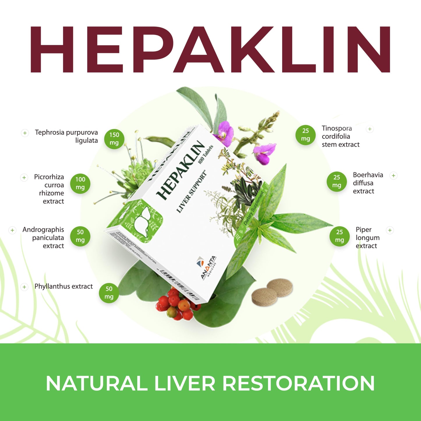 Ananta Medicare USA Hepaklin Liver Support Supplement - Herbal Formula for Liver Health & Bile Flow - Supports Natural Detox & Fat Metabolism - 120 Tablets