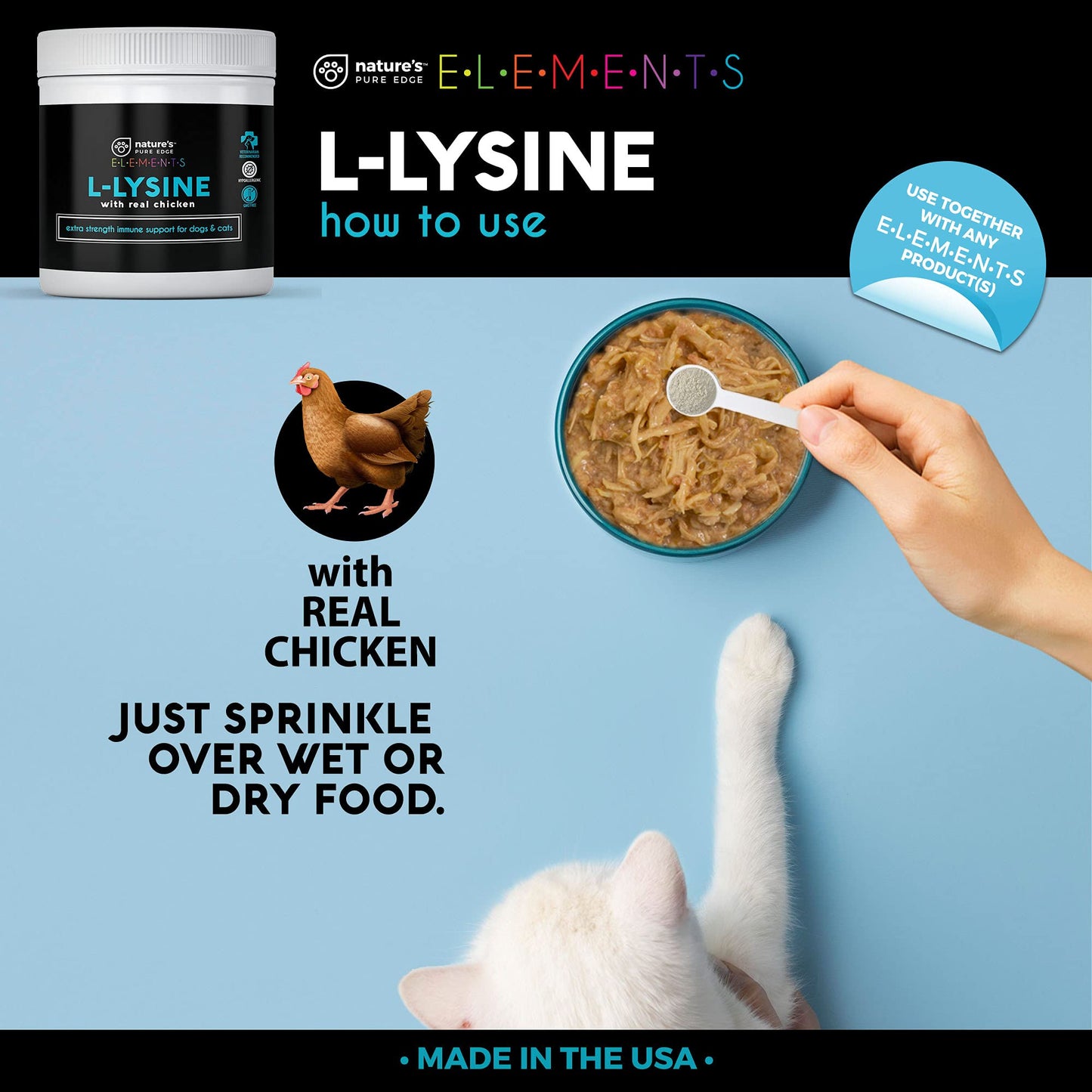 Original Extra Strength L-Lysine Powder for Cats and Dogs -Improved Immune Response, Respiratory Health, and Eye Function. All Natural Chicken for Flavor. Extra Large 125 Grams.