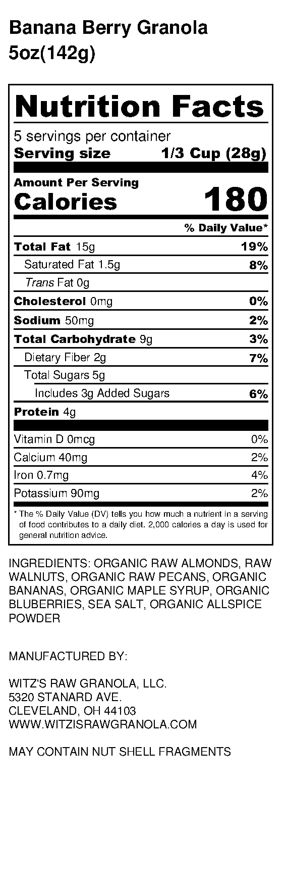 Witzis Grain Free Granola  Variety Pack Original Banana Berry Lemon Raspberry 5oz Pack of 3