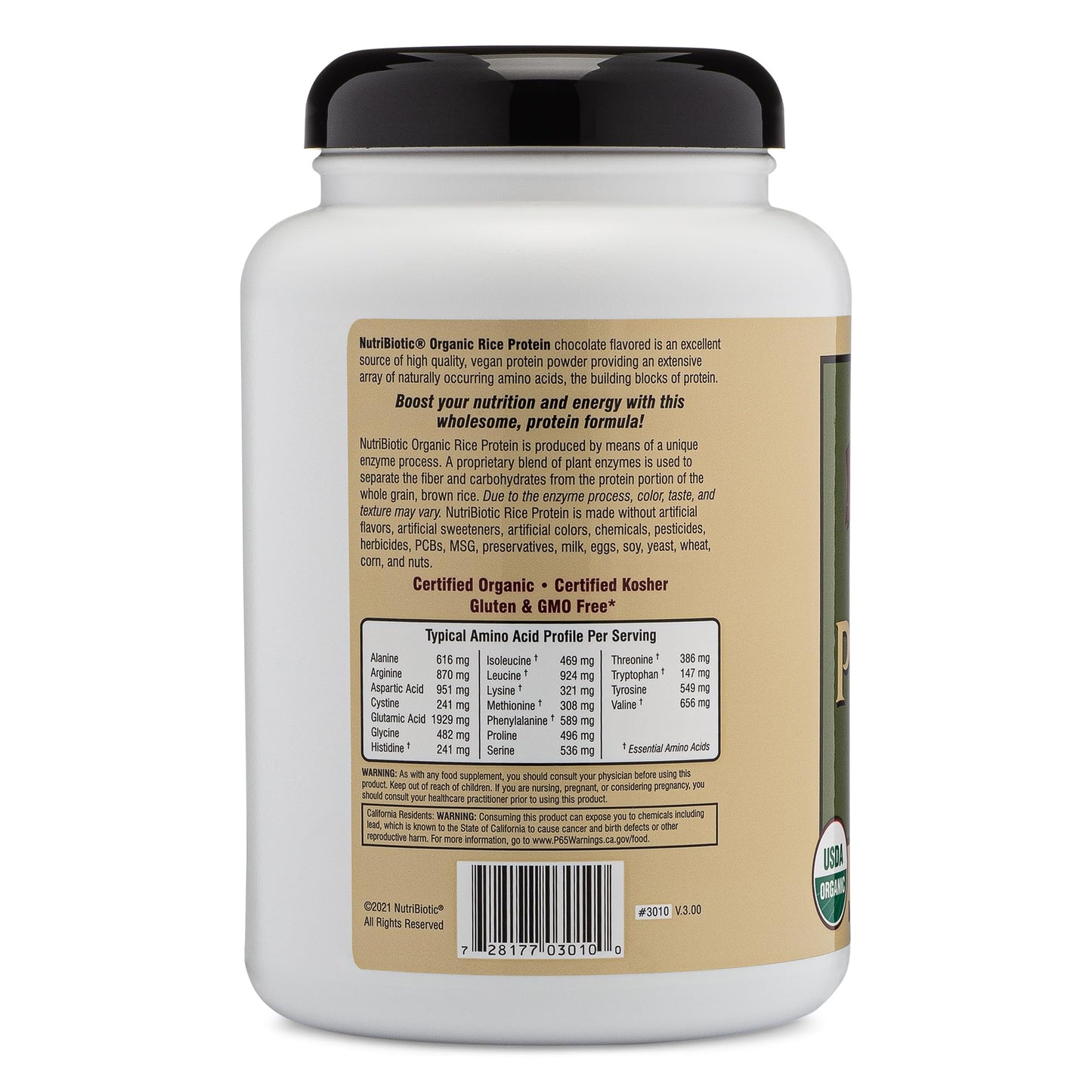 NutriBiotic Certified Organic Rice Protein Chocolate, 22.9 Oz | Low Carbohydrate Vegan Protein Powder | Raw, Certified Kosher & Keto Friendly | Made Without Chemicals, GMOs & Gluten | Easy to Digest