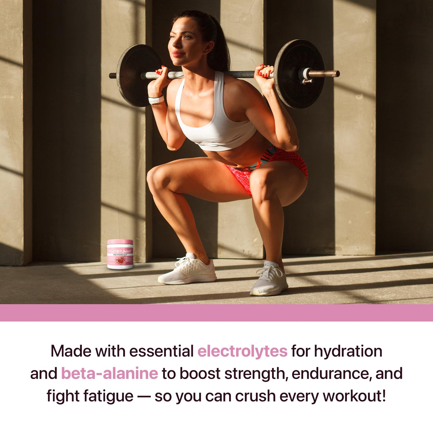 Flat Tummy Pre Workout Powder for Women - Energy, Endurance, and Muscle Support with 3g Creatine, 1.6g Beta-Alanine, Electrolytes - Watermelon Flavor - 30 Servings