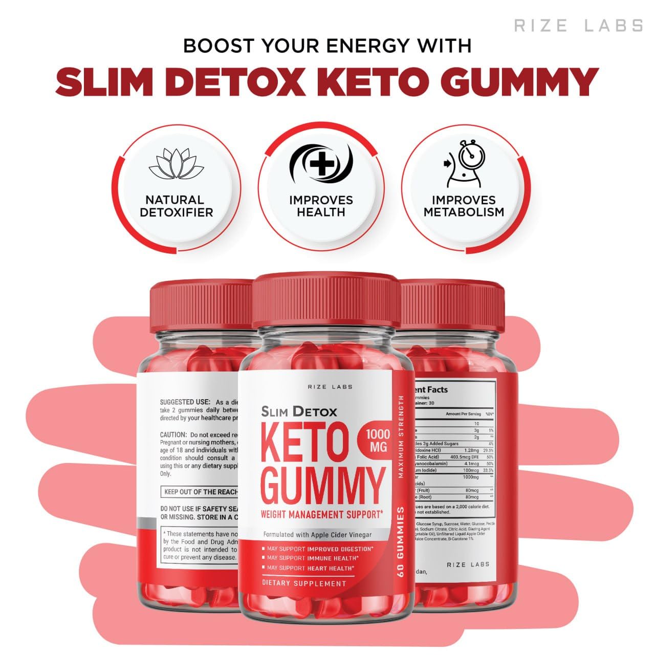 rize labs - Slim Detox Keto ACV Gummies for Advanced Weight Loss with Apple Cider Vinegar, Supplement Helps in Reducing Belly Fat, for Extra Strength (300 Gummies)
