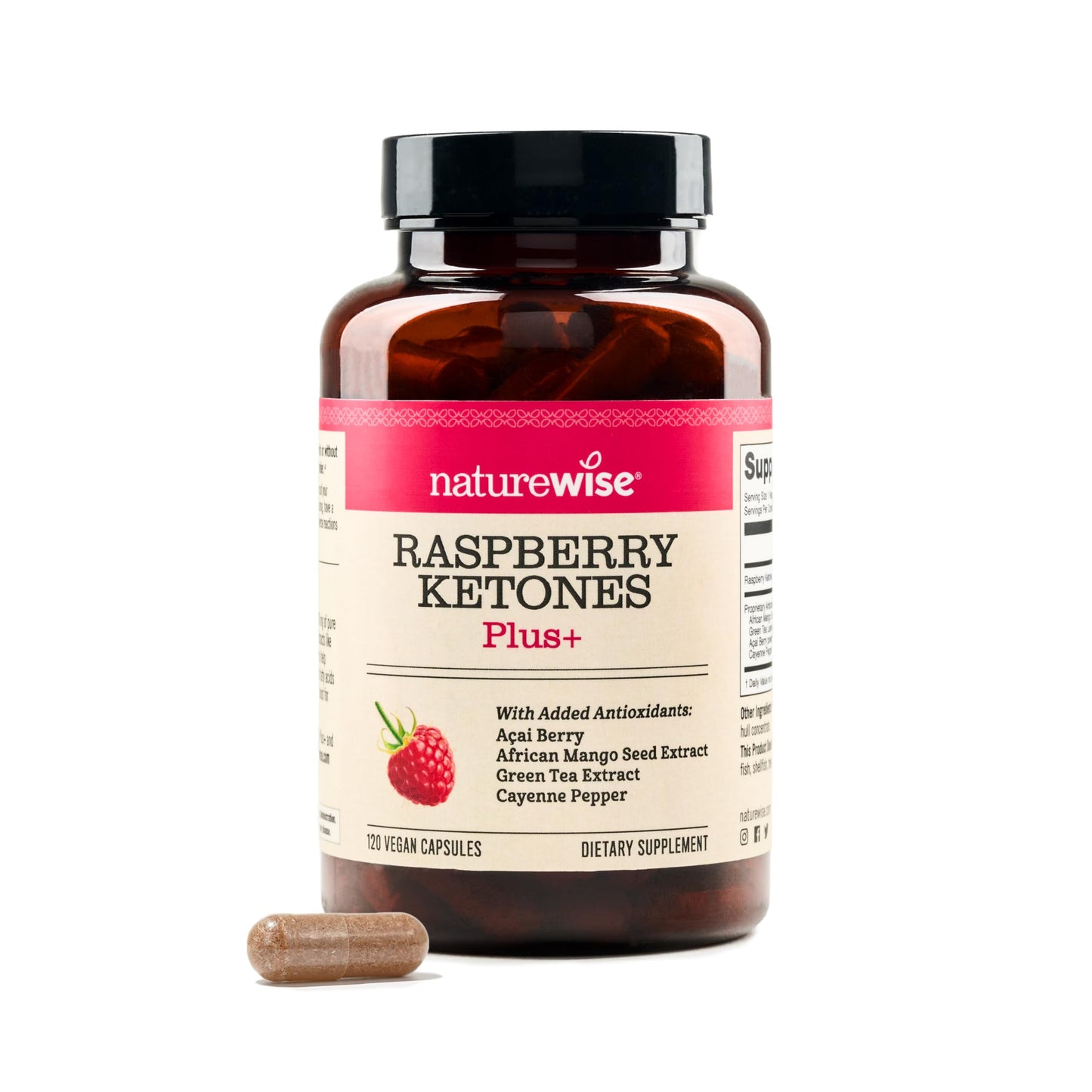NatureWise Raspberry Ketones Plus - w/ Green Tea Extract, Cayenne Pepper, & Acai Berry - Supports Antioxidant Health, Energy Levels, Weight Goals - Vegan & Gluten-Free - 120 Capsules[120-Day Supply]